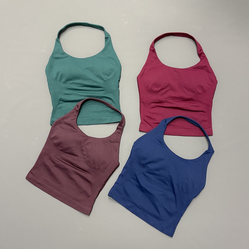 Suspender Tank Top - 여성용 홀터넥 스포츠탑 심리스 요가 탱크탑