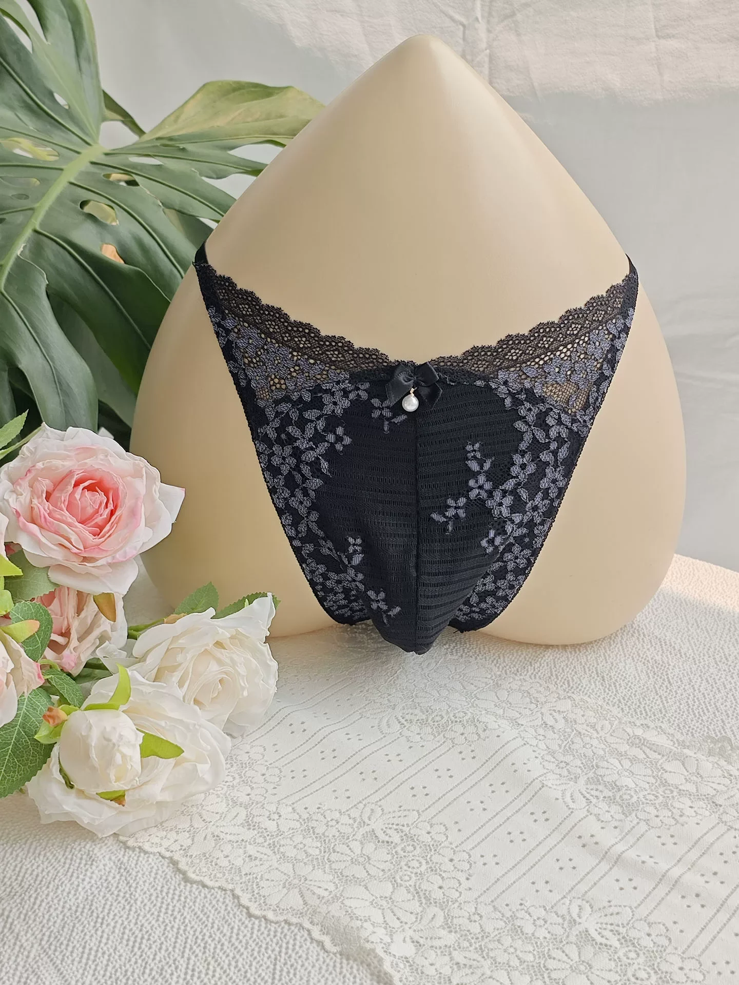 Boxer Brief Pack Cotton - 블랙 레이스 남성용 티셔츠 자수 핸드메이드