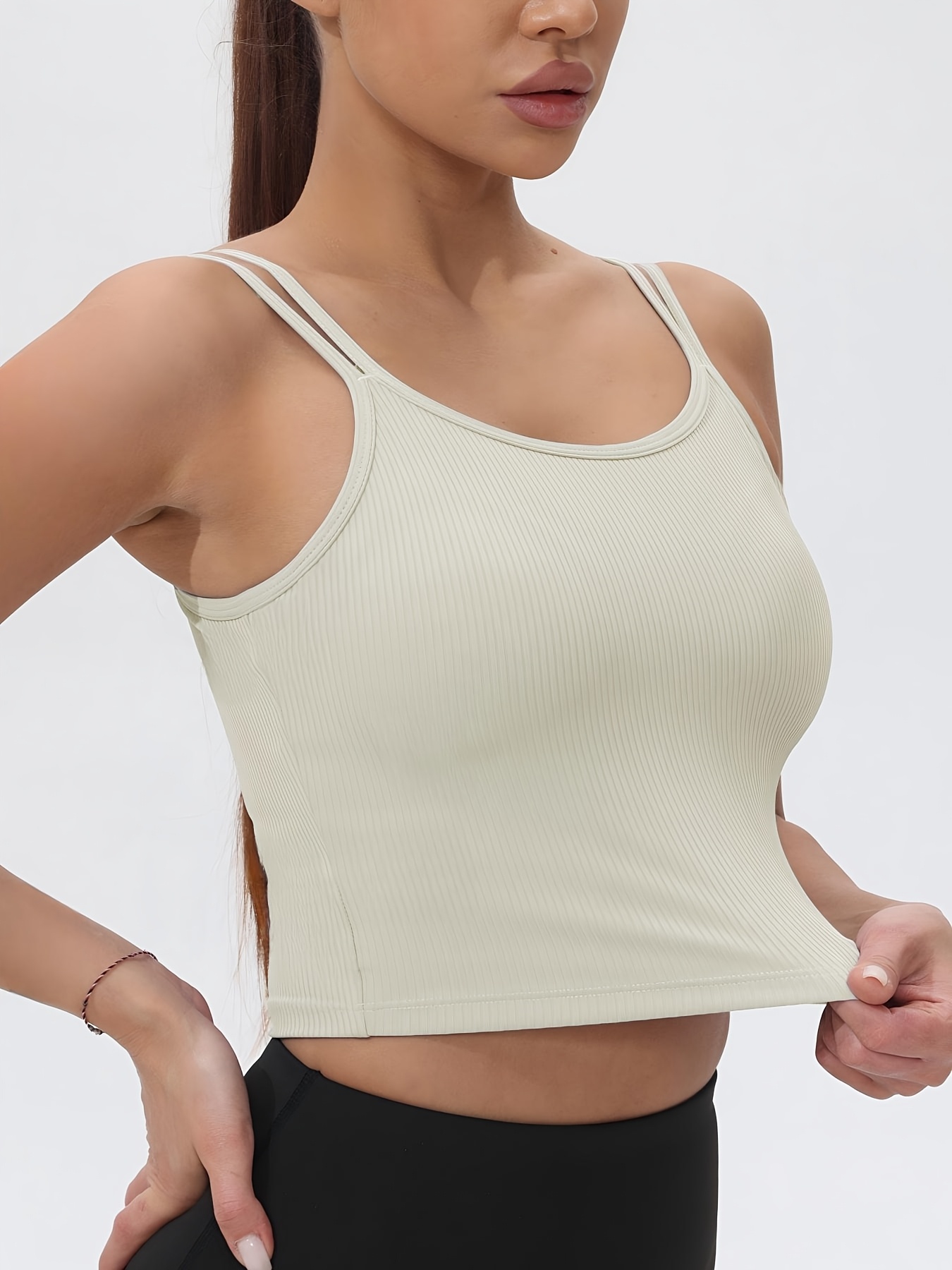 Tank Top Ribbed - Fitfemme 여성용 골지 민소매 크롭 스포츠