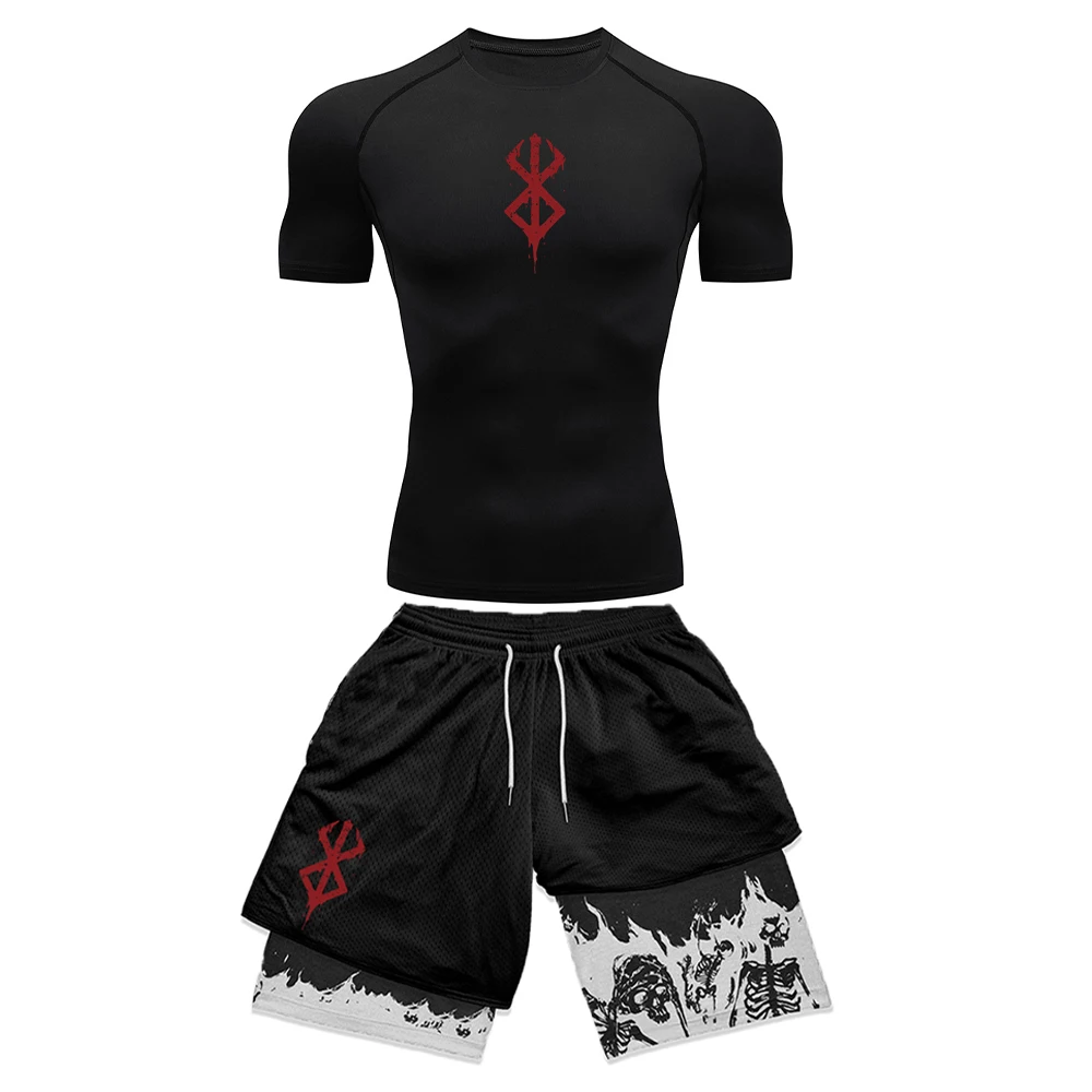 Anime 3D 프린트 남성용 압축 세트 반소매 체육관 - Compression Shorts Athletes 리뷰 및 가격