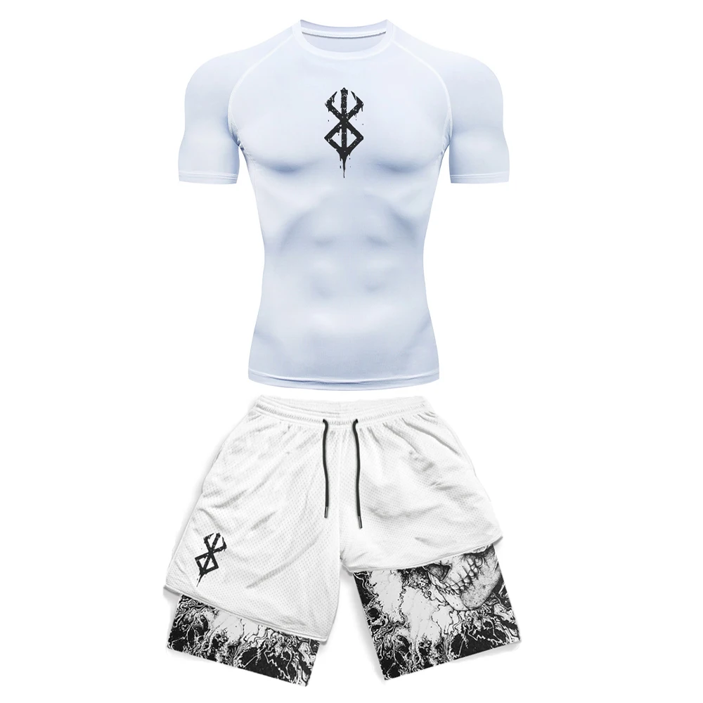 Anime 3D 프린트 남성용 압축 세트 반소매 체육관 - Compression Shorts Athletes 리뷰 및 가격