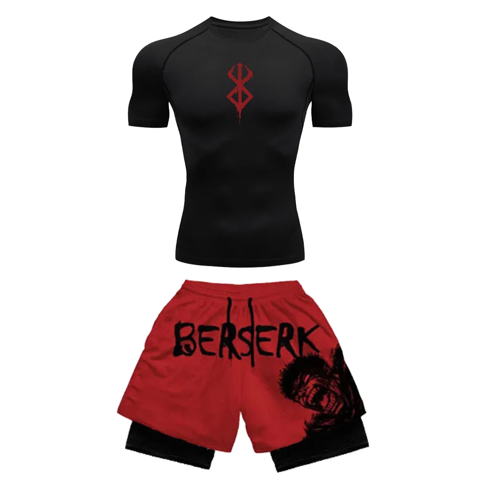 Anime 3D 프린트 남성용 압축 세트 반소매 체육관 - Compression Shorts Athletes 리뷰 및 가격